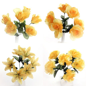 35cm Yellow Artificial Flower Bunch - Lily Carnation Rose