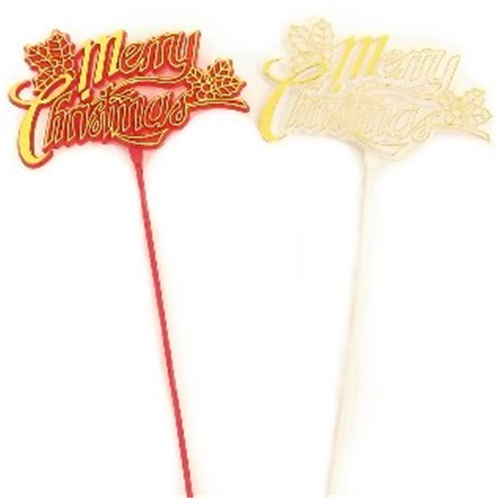 12 x Assorted White Red Merry Christmas Plastic Picks with Holly