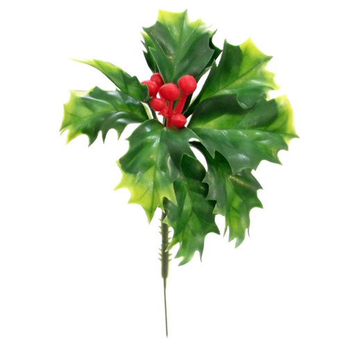 36pcs x 24cm Holly Pick Green with Red Berry Pick - Artificial Single Stem - Christmas Wreath