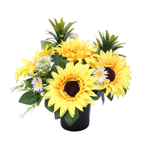 Sunflower, Daisy and Foliage Memorial Grave Pot