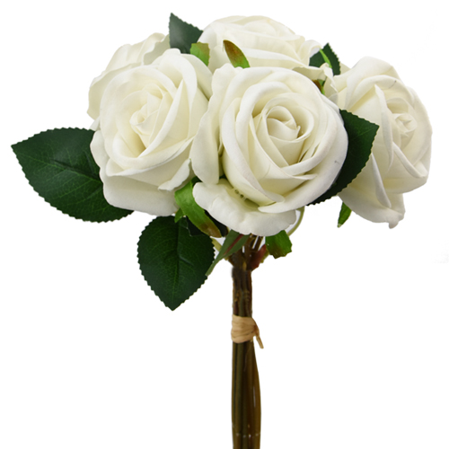 26cm Large Velvet Touch Open Rose Bundle - Ivory