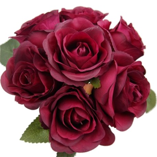 31cm Large Open Rose Bundle (7 Heads) Burgundy