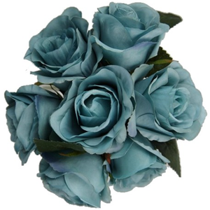 31cm Large Open Rose Bundle (7 Heads) Teal