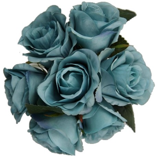 31cm Large Open Rose Bundle (7 Heads) Teal