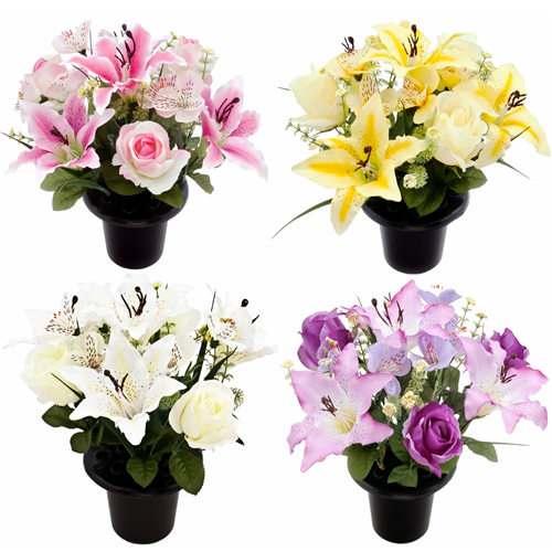 Lily Rose Alstro - Artificial Flower Grave Crem Pot