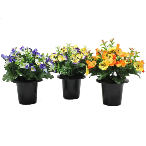 Pansy Articifical Flower Grave Crem Pot