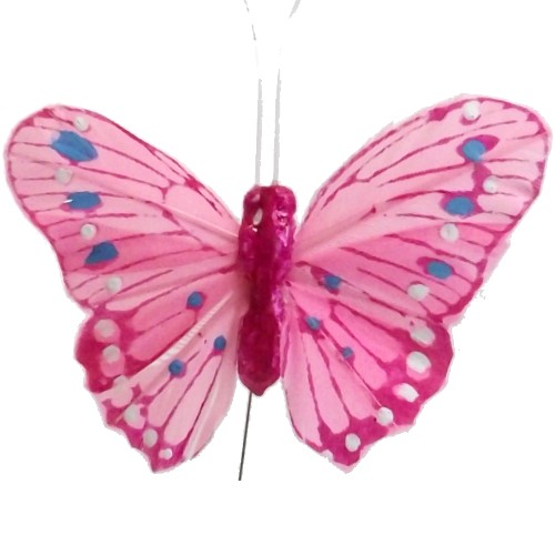 Pink  7 cm Feather Glitter Butterfly Butterflies (12 Pack)