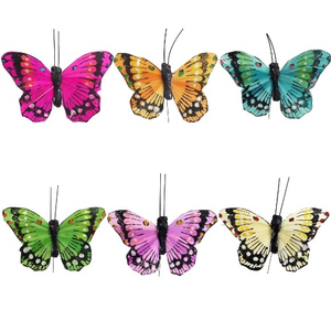 Multi Coloured Bright Tropical Feather Butterfly Butterflies (12 Pack)