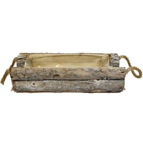 Rectangular Bark Wooden Planter Container - Flower Garden Plant Pot