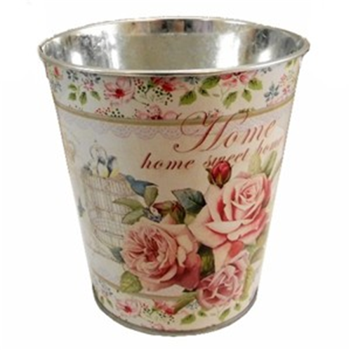 14 cm Metal Round Bucket Home Sweet Home Rose Design