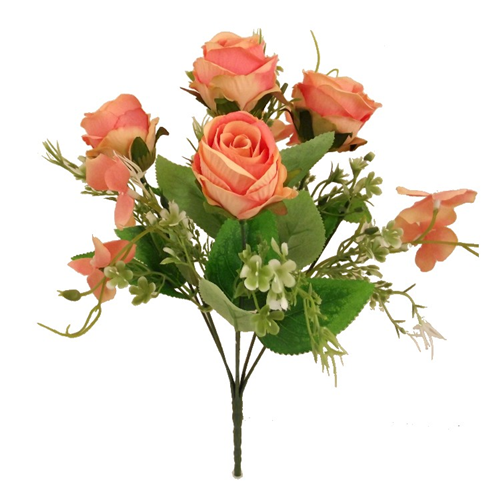31cm Rose, Hydrangea Bush Orange/Peach/Coral - Artificial