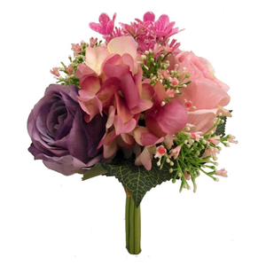 28cm Artificial Rose Hydrangea & Foliage Bundle Pink/Cream/Lilac