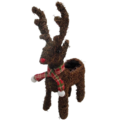 45cm Natural Salim Standing Reindeer Planter with Lining - Christmas Decoration Gift Plane