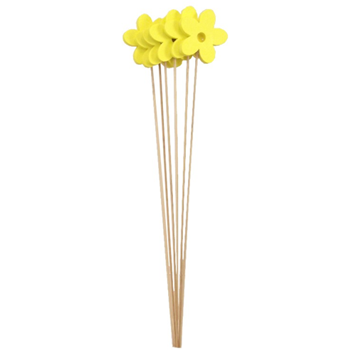 6 x 50cm Yellow 7 cm Foam Flower on Wooden Stick - Decoration Floral