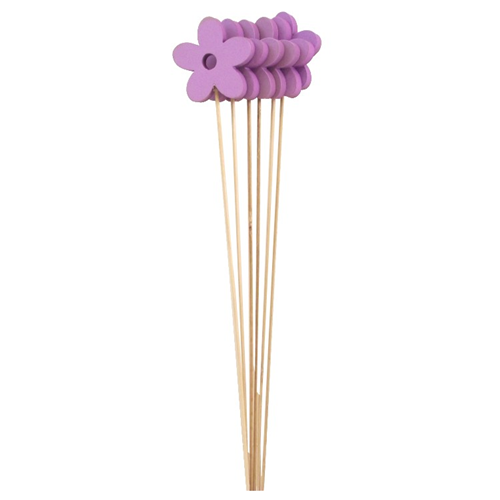 6 x 50cm Lilac 7 cm Foam Flower on Wooden Stick - Decoration Floral