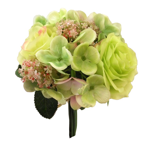 28 cm Rose & Hydrangea Bundle With Foliage Green/Pink