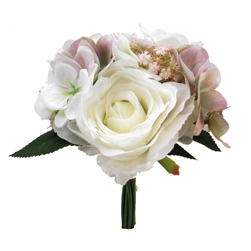 28 cm Rose & Hydrangea Bundle With Foliage Ivory