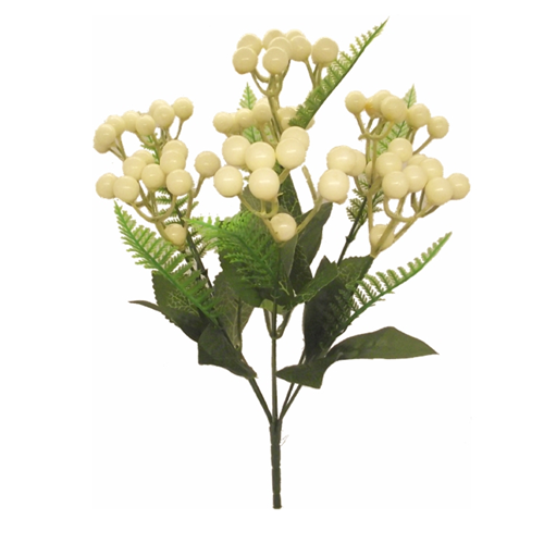 31cm Cream Berry Bush with Fern - Christmas Artificial