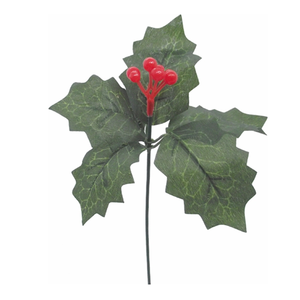 6 x 20cm (8 Inch) Holly Pick Green with Red Berry Pick - Artificial Single Stem - Christmas Wreath