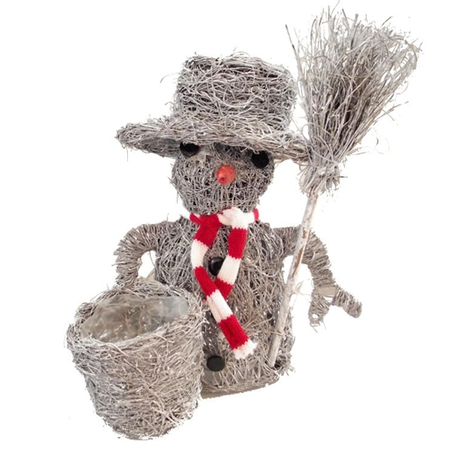 36cm Grey Salim Snowman Planter with Lining - Christmas Decoration Gift