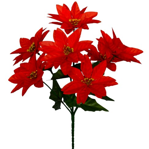 34cm Red Poinsettia Bush - 7 Heads - Christmas Artificial Xmas Flower