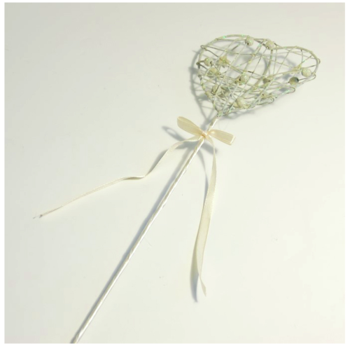 Ivory Glitter Heart 40cm - Wedding Bridesmaid Flower Wand
