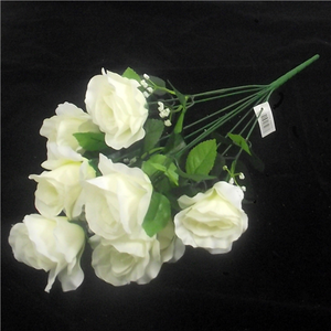 54cm White Rose Bush with Gyp - 9 Heads - Artificial Flower