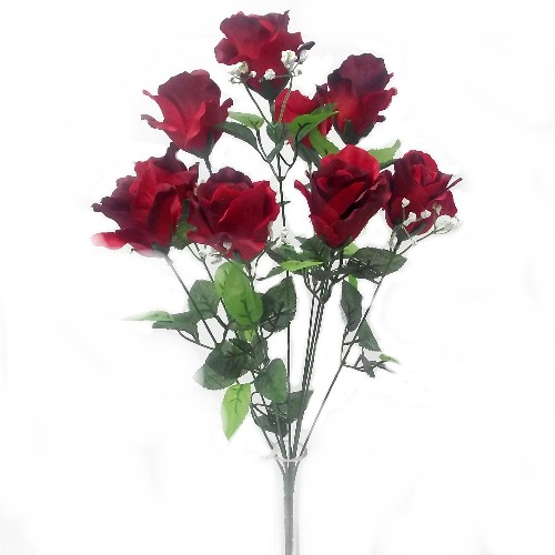 54cm Rose Bush Bunch Red with Gyp - Artificial Flower