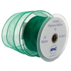 50mm Emerald Green Wired Edge Organza Ribbon