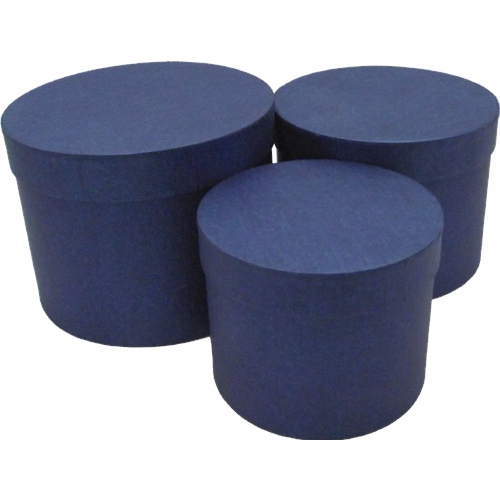 Set of 3 - Round Blue Hat Box Boxes - Storage Florist Home Gift Decoration