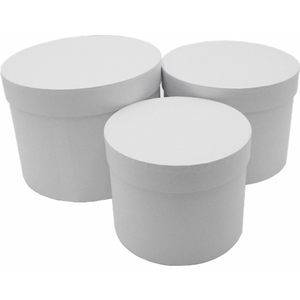 Set of 3 - Round White Pearl Hat Box Boxes - Storage Florist Home Gift Decoration