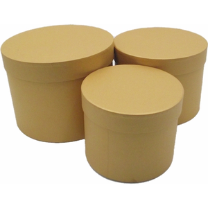 Set of 3 - Round Gold Hat Box Boxes - Storage Florist Home Gift Decoration