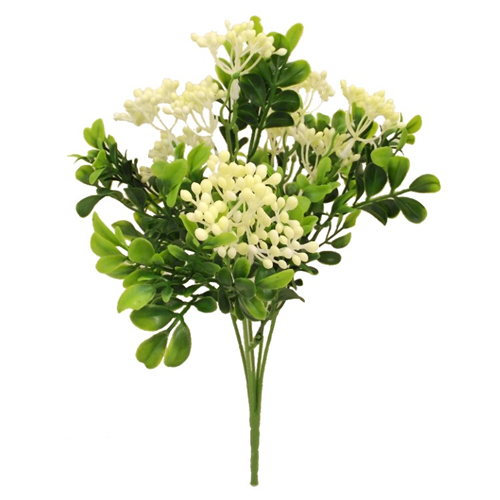 31cm Plastic Berry Bush Green/Ivory