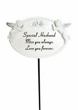 Load image into Gallery viewer, White &amp; Silver Twin Cherub Memorial Stick Remembrance Plaque Tribute Spike Stake