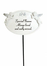 Load image into Gallery viewer, White &amp; Silver Twin Cherub Memorial Stick Remembrance Plaque Tribute Spike Stake