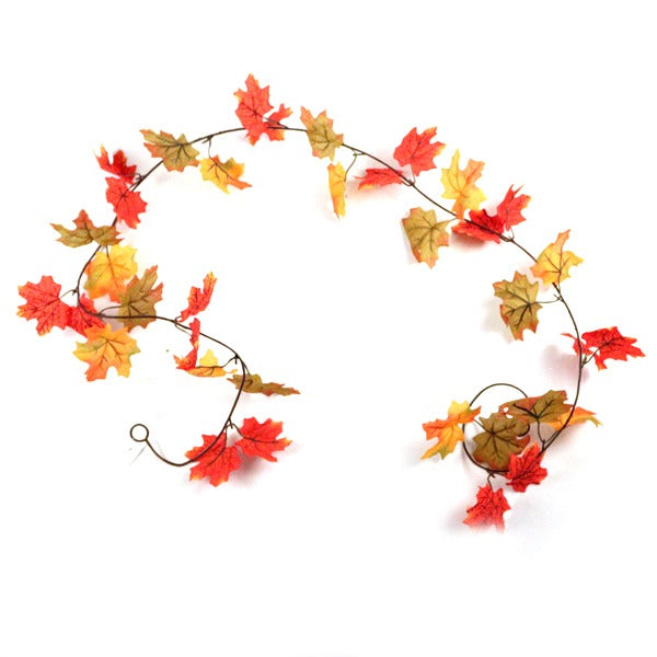 6ft Large Autumn Fall Maple Leaf Garland - Red Orange - Artificial Foliage