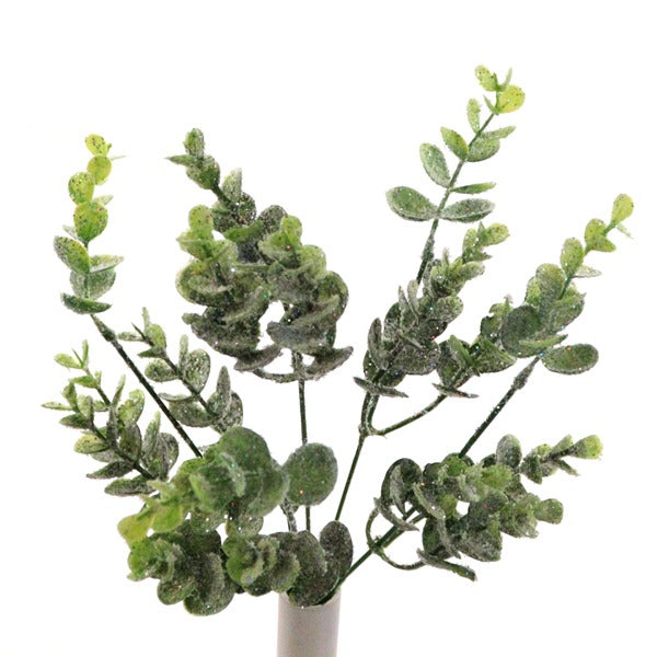 36cm Frosted Artificial Plastic Eucalyptus Bush Bunch - Greenery Christmas Foliage