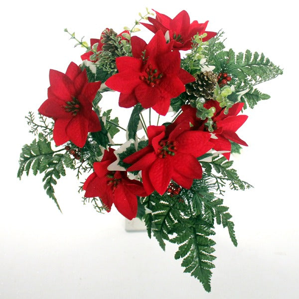 40cm Large Red Poinsettia Bunch - Cones Foliage Glitter - Artificial Christmas Xmas
