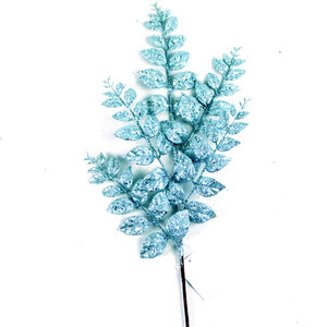 68cm Blue Artificial Glittered Leaf Branch Spray - Christmas Decoration Xmas