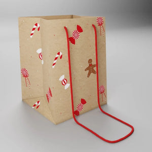 10 x Candy Cane / Gingerbread Hand Tie Flower Present Bag- Christmas Gift Wrap