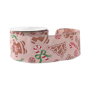 10yds x 63mm Deluxe Natural Trees / Candy Canes Ribbon - Christmas Xmas