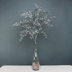 70cm Glitter Mini Leaf Spray Pewter Branch - Christmas Xmas Artificial Greenery