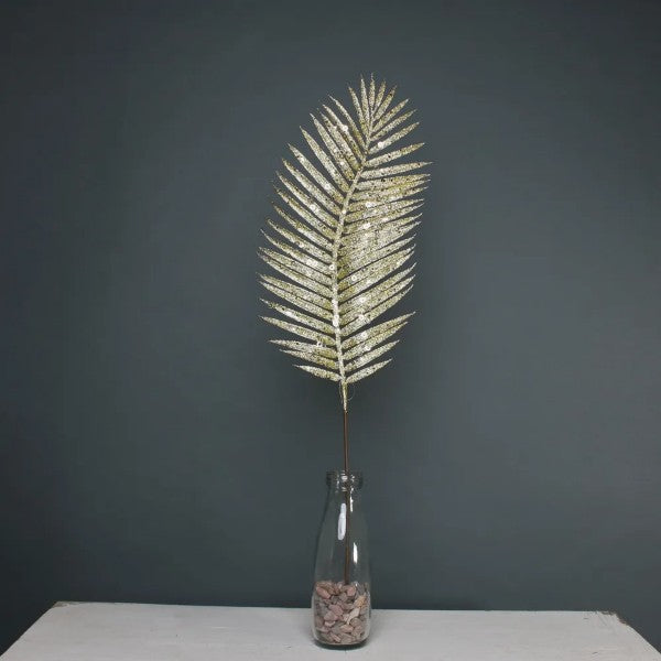 70cm Gold Glitter Palm Leaf Single Stem - Christmas Xmas Artificial Greenery (XB1)