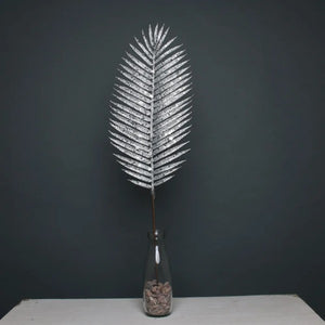 70cm Silver Glitter Palm Leaf Single Stem - Christmas Xmas Artificial Greenery