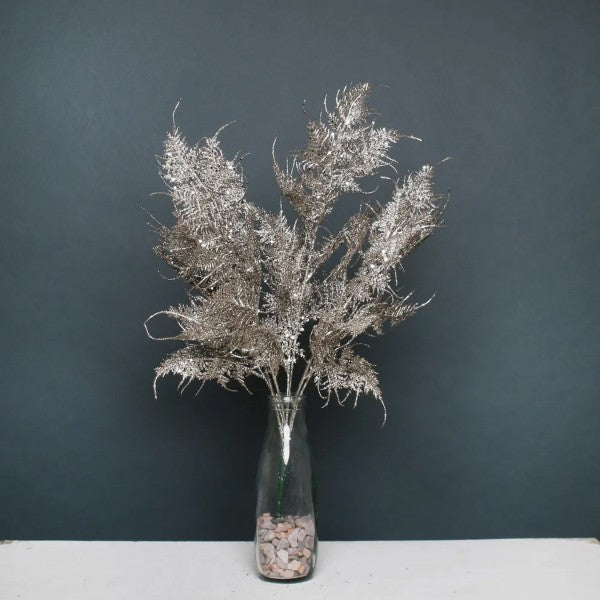 50cm Large Champagne Glitter Fern Bush - Christmas Xmas Artificial Greenery