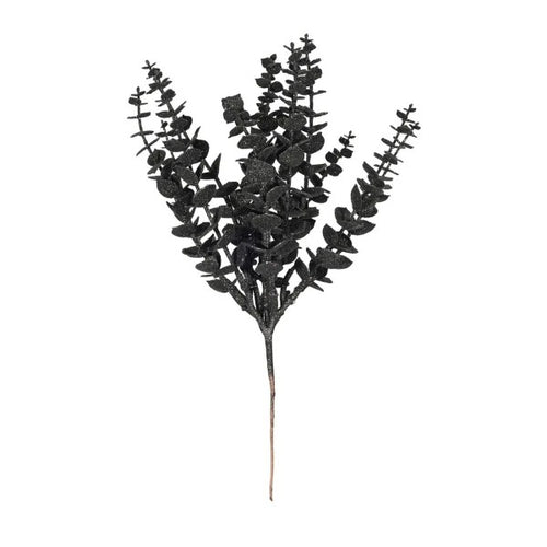 35cm Black Glitter Eucalyptus Bush - Christmas Xmas Artificial Greenery (XB33+S)