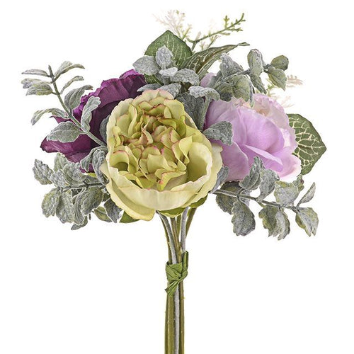 23 cm Artificial Purple Ranunculus And Fern Bouquet