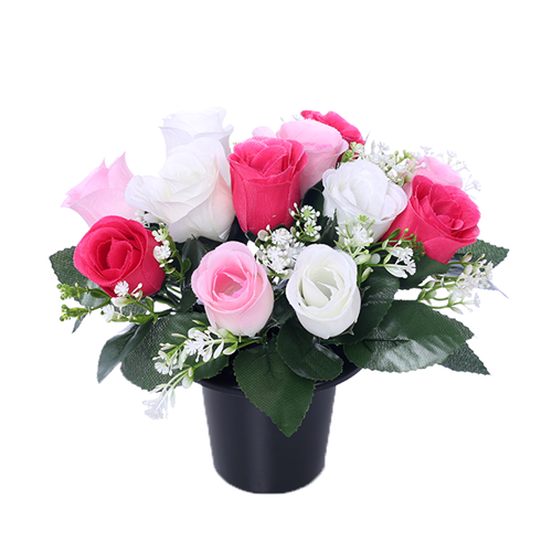 Rose, Gyp and Foliage Memorial Grave Pot - Pink and Ivory