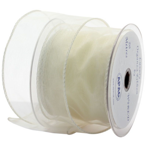 70mm Cream Wired Edge Organza Ribbon