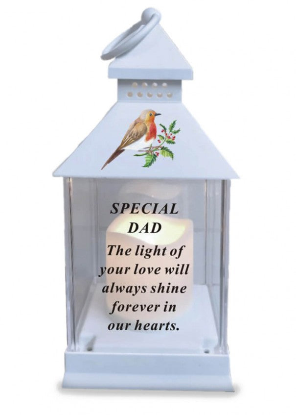 Memorial Light Up Christmas Lantern - Robin Candle Graveside Memory Remembrance